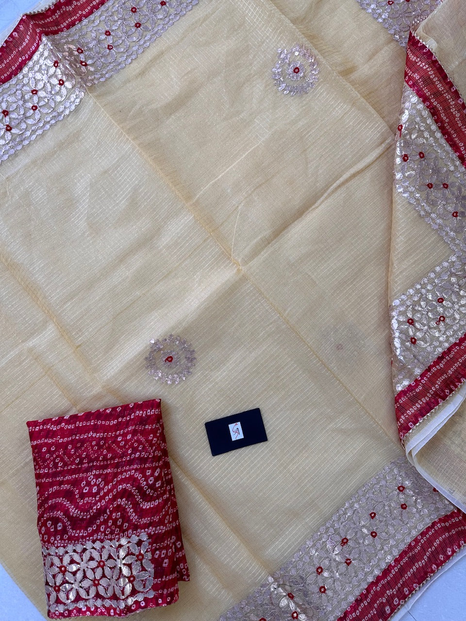 Jaipuri Gota Patti Embroidered Kota Cotton Tissue Doria  Saree