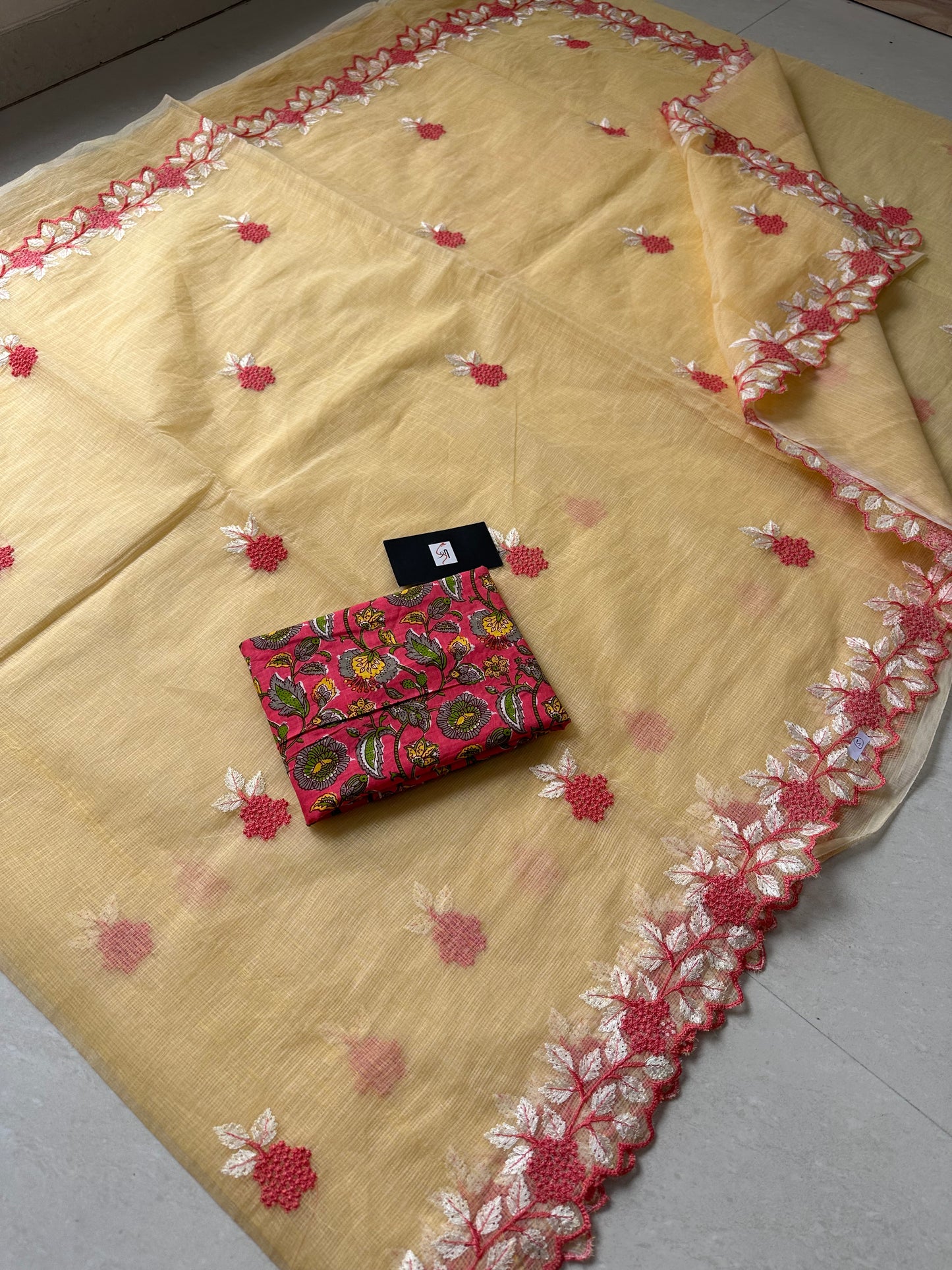 Cutwork Embroidered Kota Cotton Doria Saree