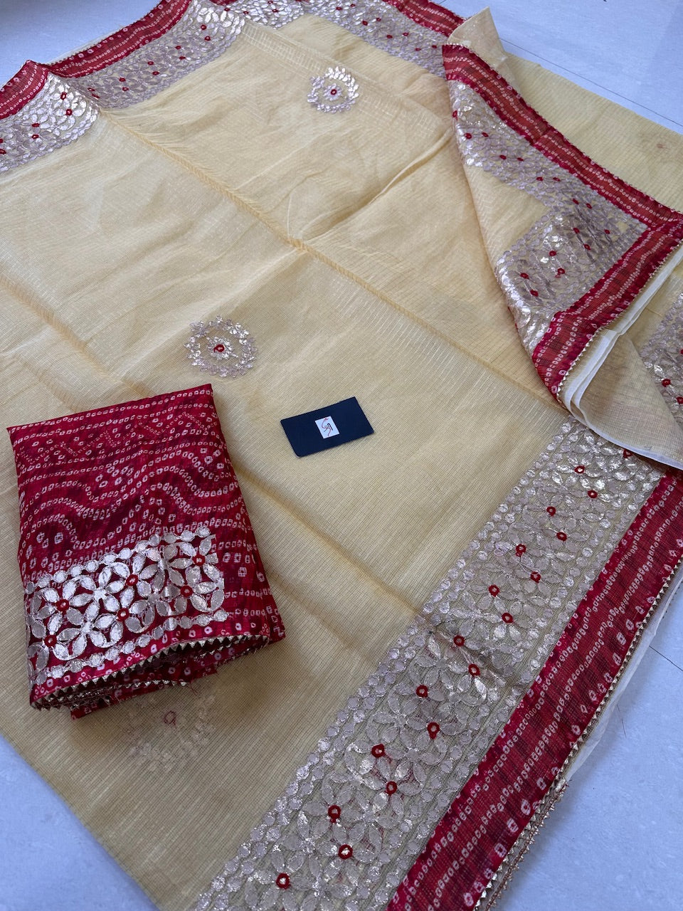 Jaipuri Gota Patti Embroidered Kota Cotton Tissue Doria  Saree