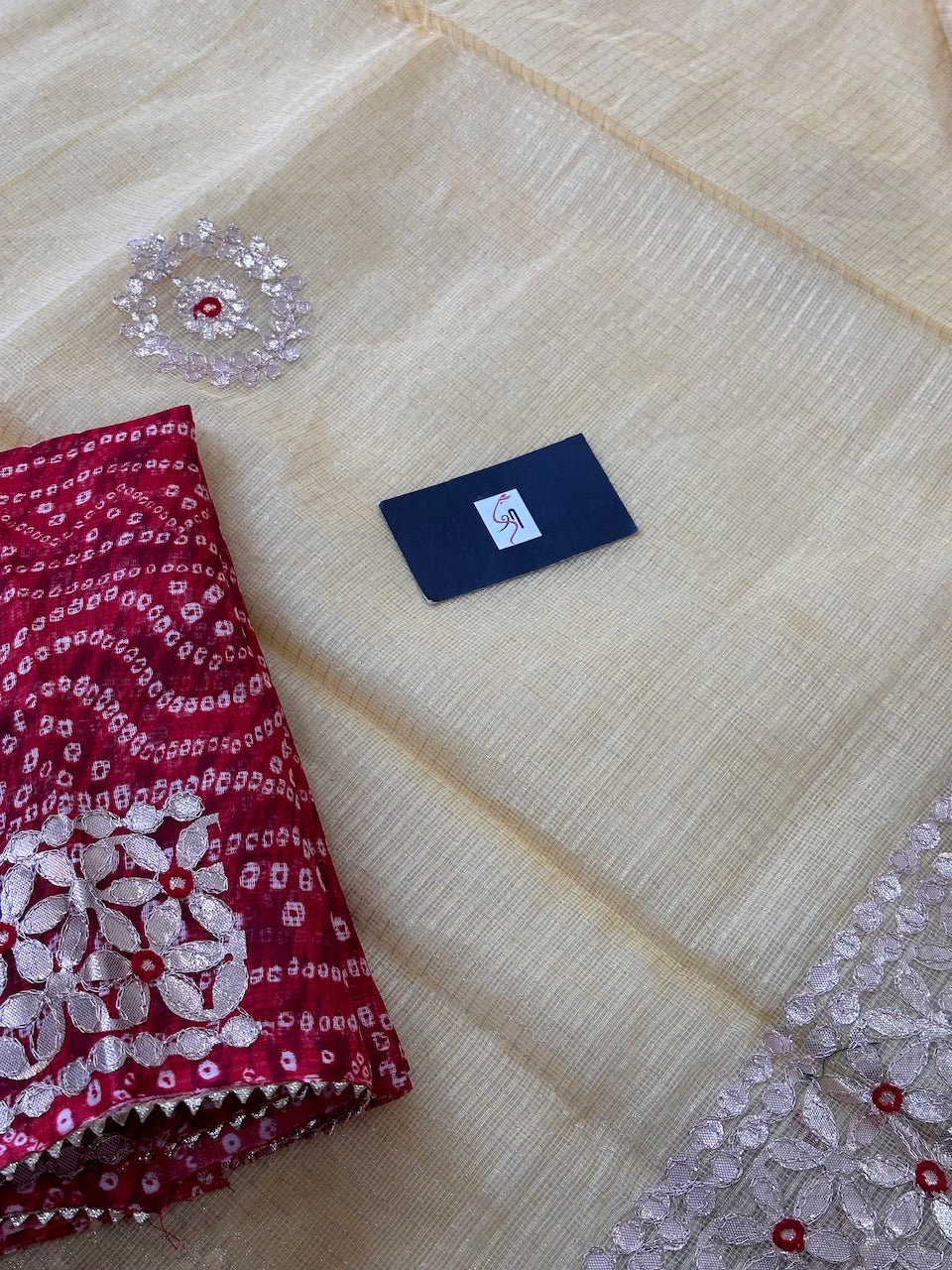 Jaipuri Gota Patti Embroidered Kota Cotton Tissue Doria  Saree