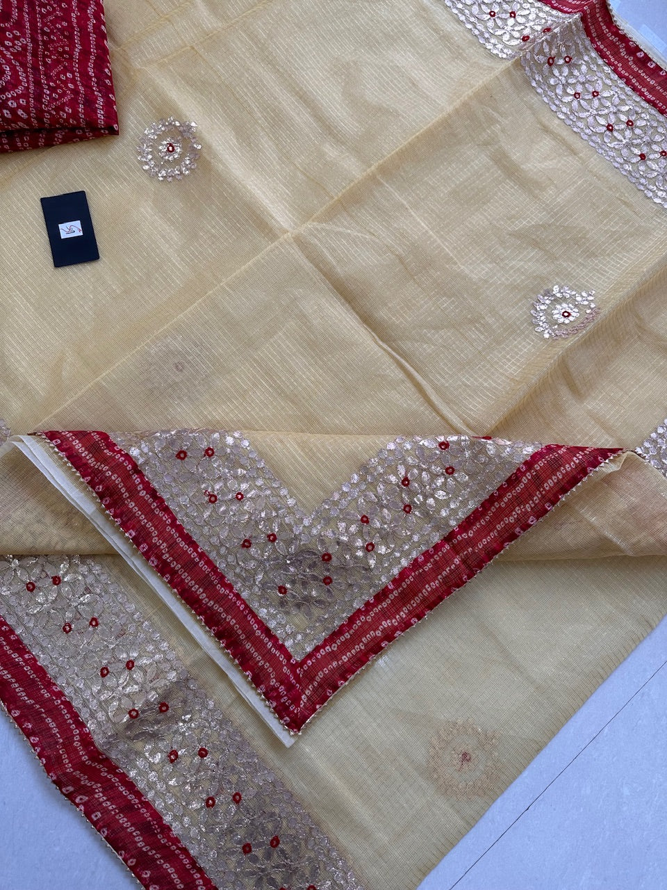 Jaipuri Gota Patti Embroidered Kota Cotton Tissue Doria  Saree