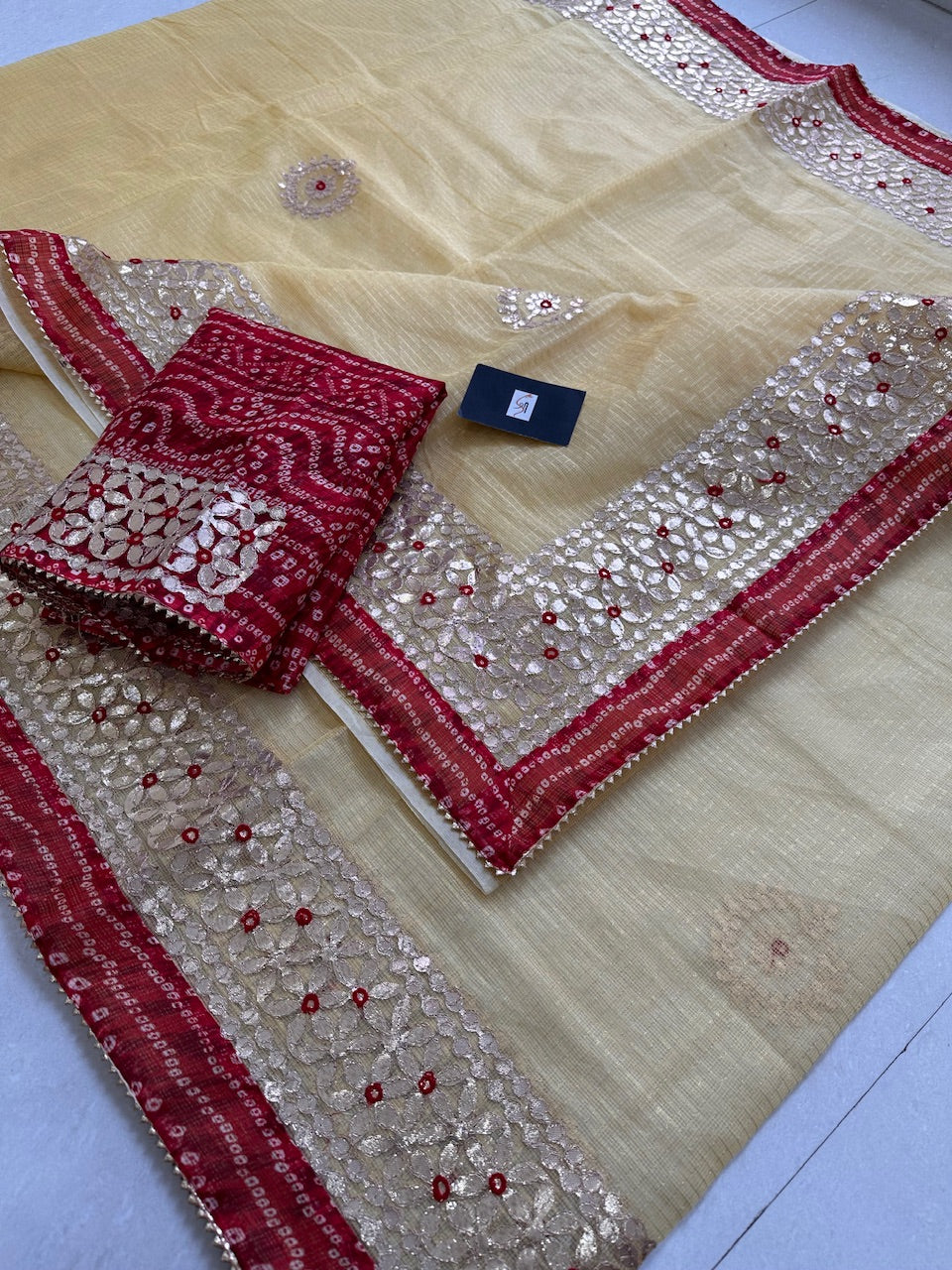 Jaipuri Gota Patti Embroidered Kota Cotton Tissue Doria  Saree