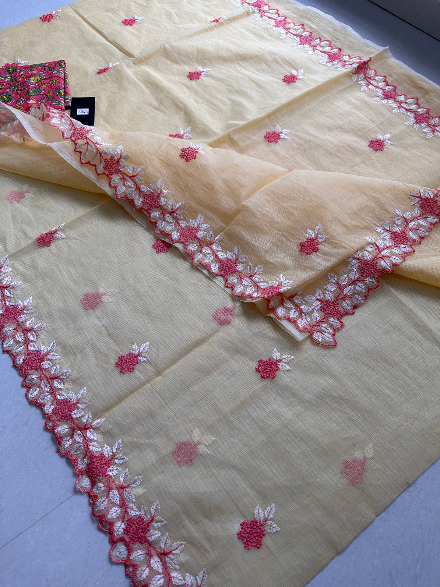 Cutwork Embroidered Kota Cotton Doria Saree