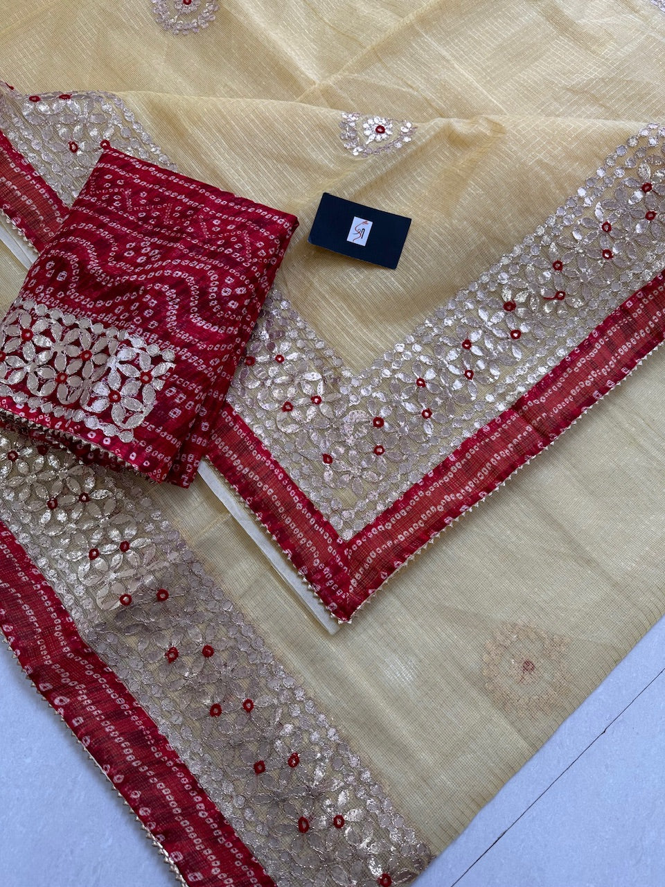 Jaipuri Gota Patti Embroidered Kota Cotton Tissue Doria  Saree