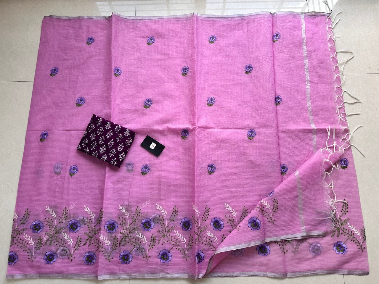 Embroidered Kota Cotton Doria Saree