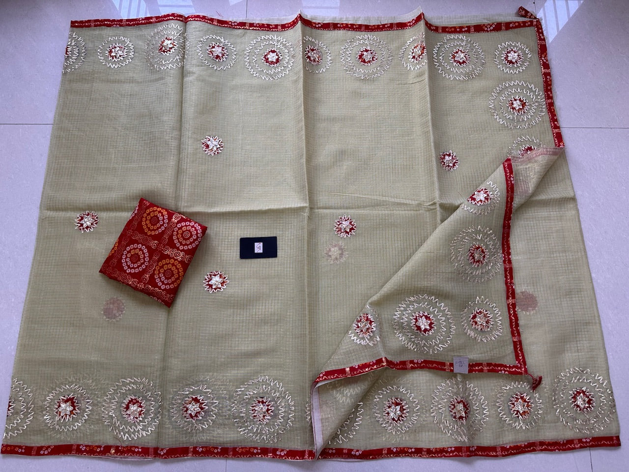 Jaipuri Gota Patti Embroidered Kota Cotton Tissue Doria Saree