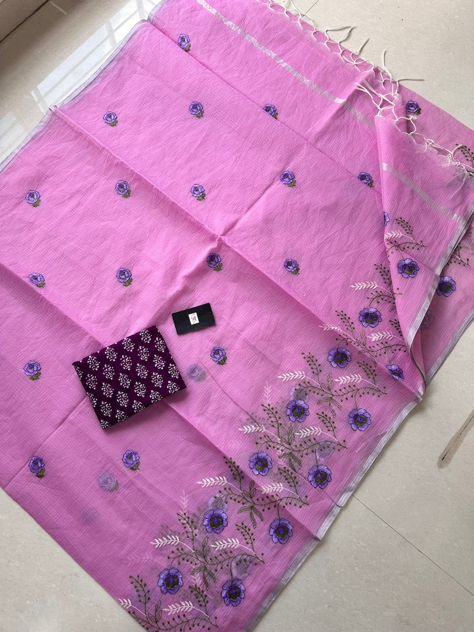 Embroidered Kota Cotton Doria Saree