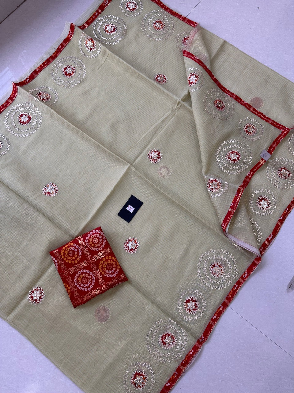 Jaipuri Gota Patti Embroidered Kota Cotton Tissue Doria Saree