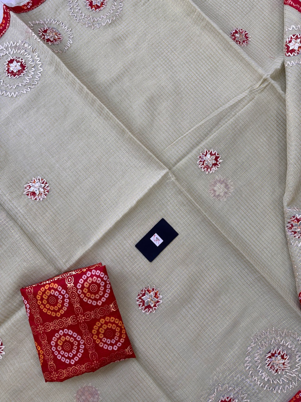 Jaipuri Gota Patti Embroidered Kota Cotton Tissue Doria Saree