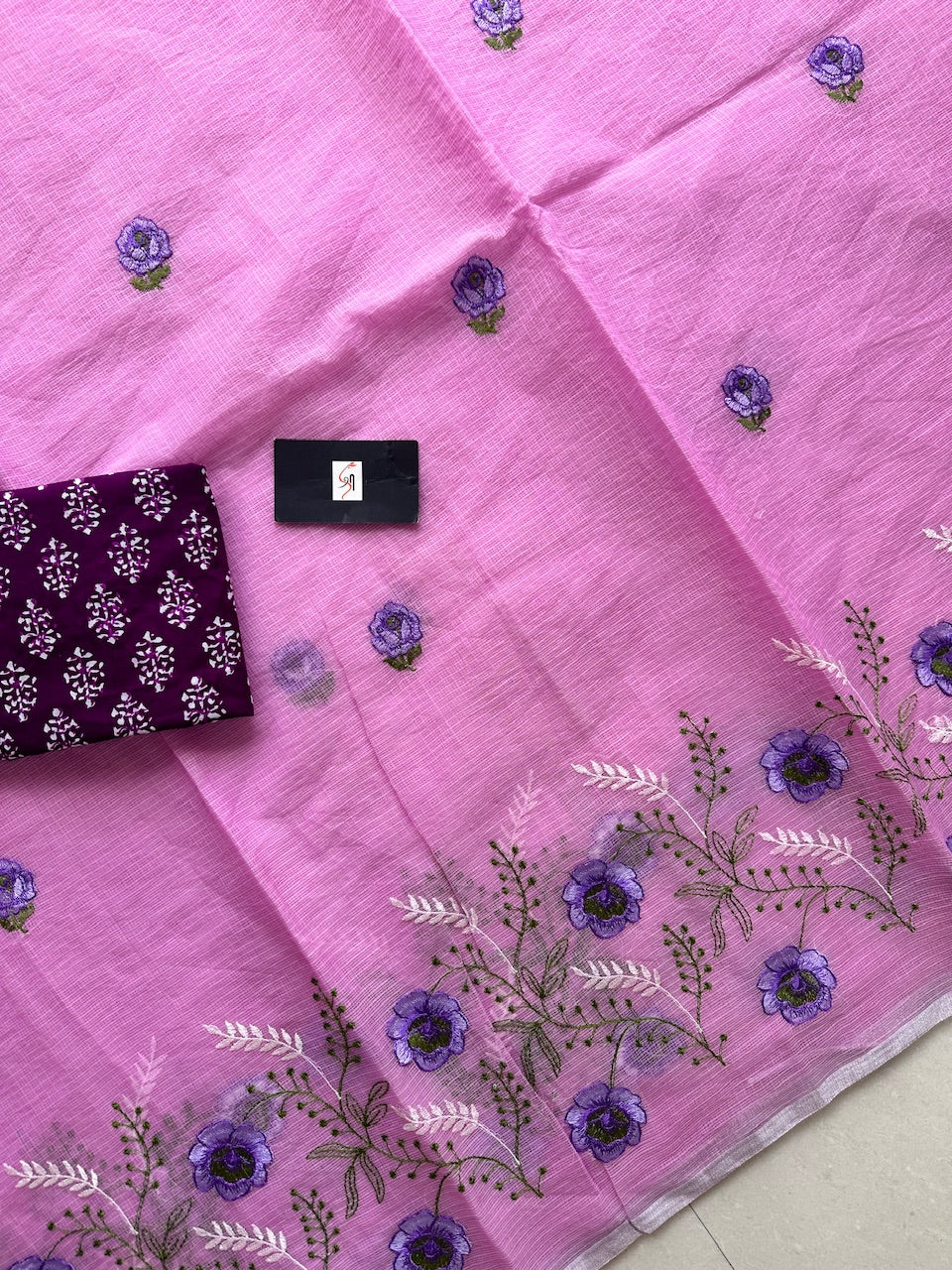 Embroidered Kota Cotton Doria Saree