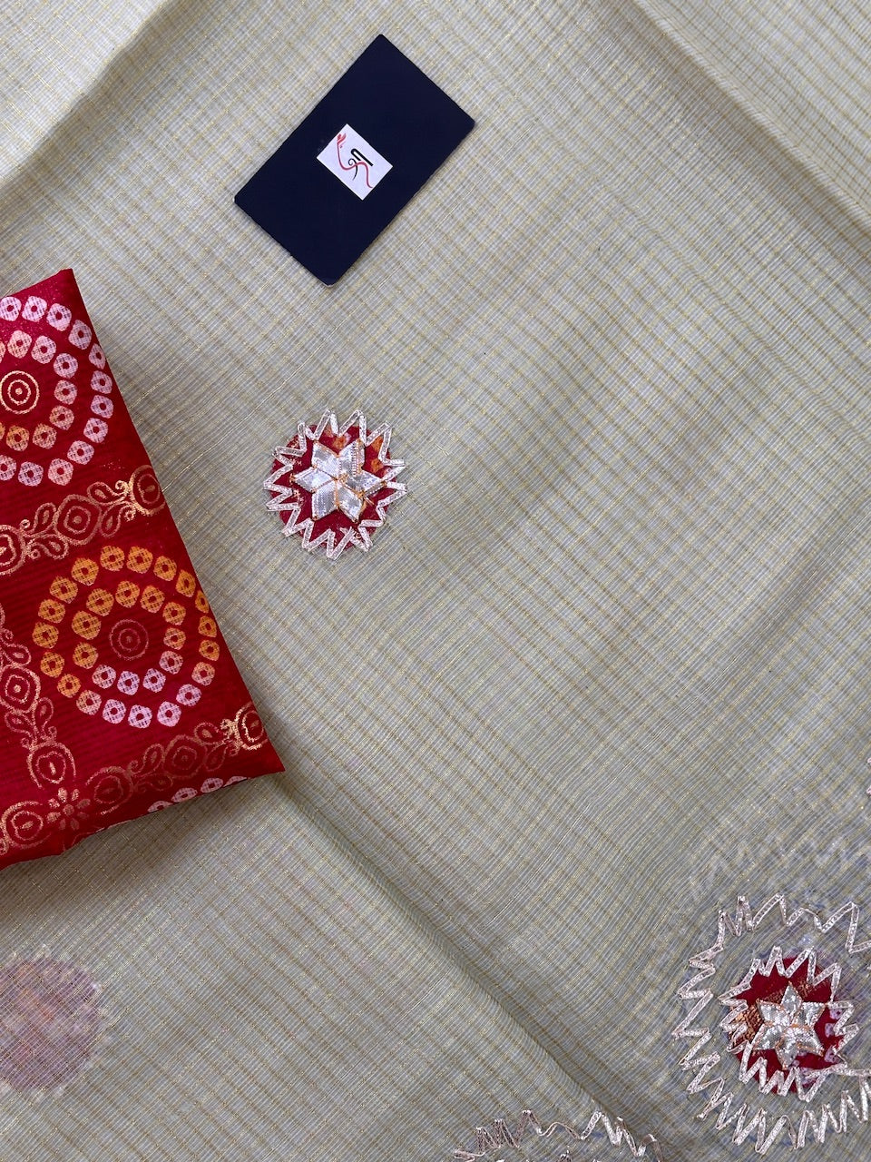 Jaipuri Gota Patti Embroidered Kota Cotton Tissue Doria Saree