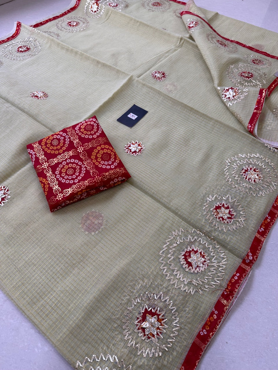 Jaipuri Gota Patti Embroidered Kota Cotton Tissue Doria Saree