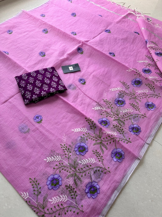 Embroidered Kota Cotton Doria Saree