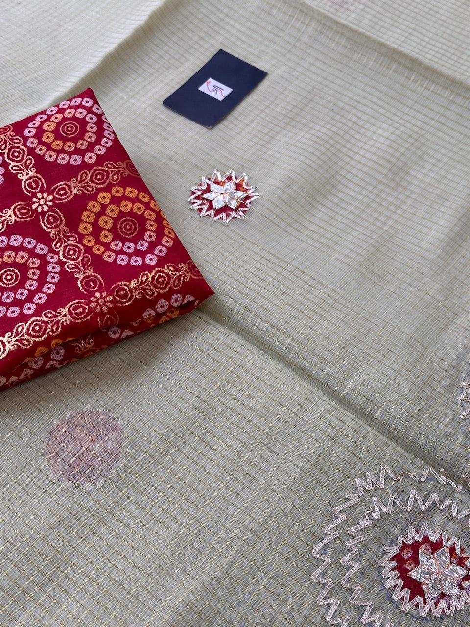 Jaipuri Gota Patti Embroidered Kota Cotton Tissue Doria Saree