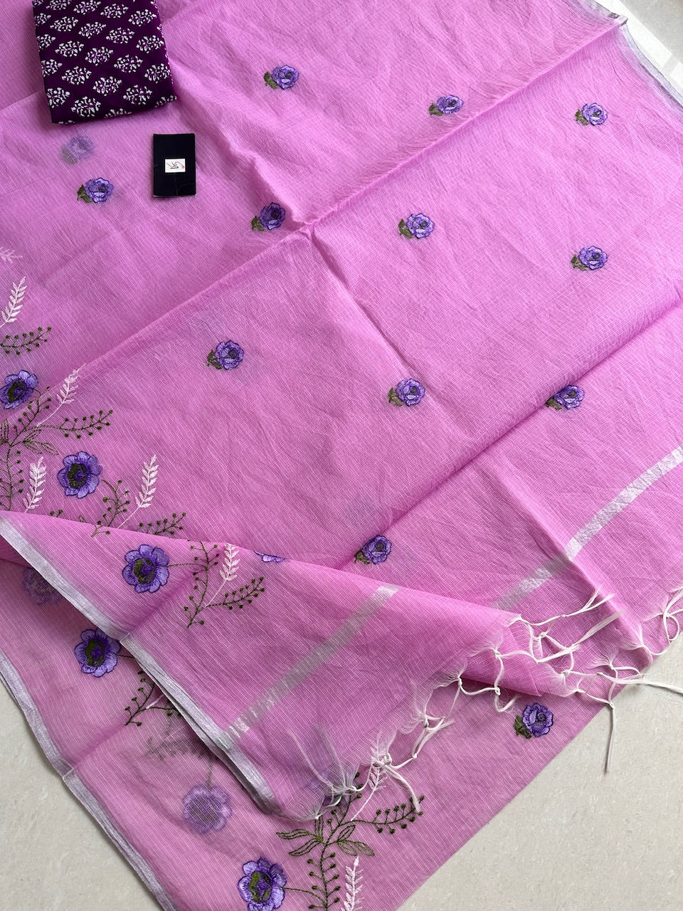 Embroidered Kota Cotton Doria Saree