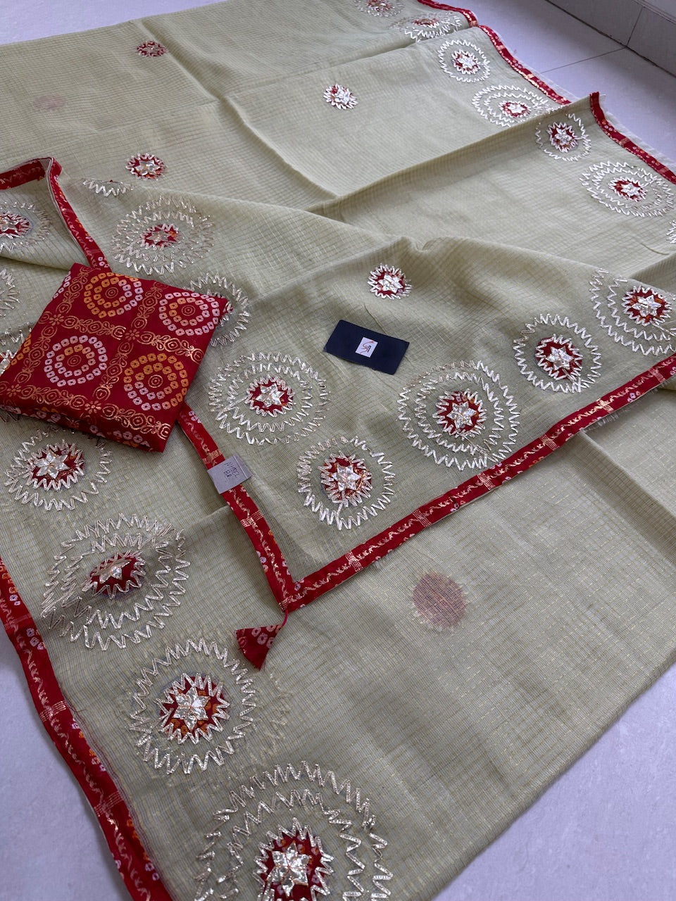 Jaipuri Gota Patti Embroidered Kota Cotton Tissue Doria Saree