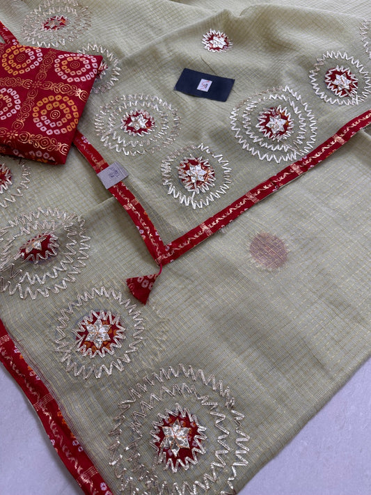 Jaipuri Gota Patti Embroidered Kota Cotton Tissue Doria Saree