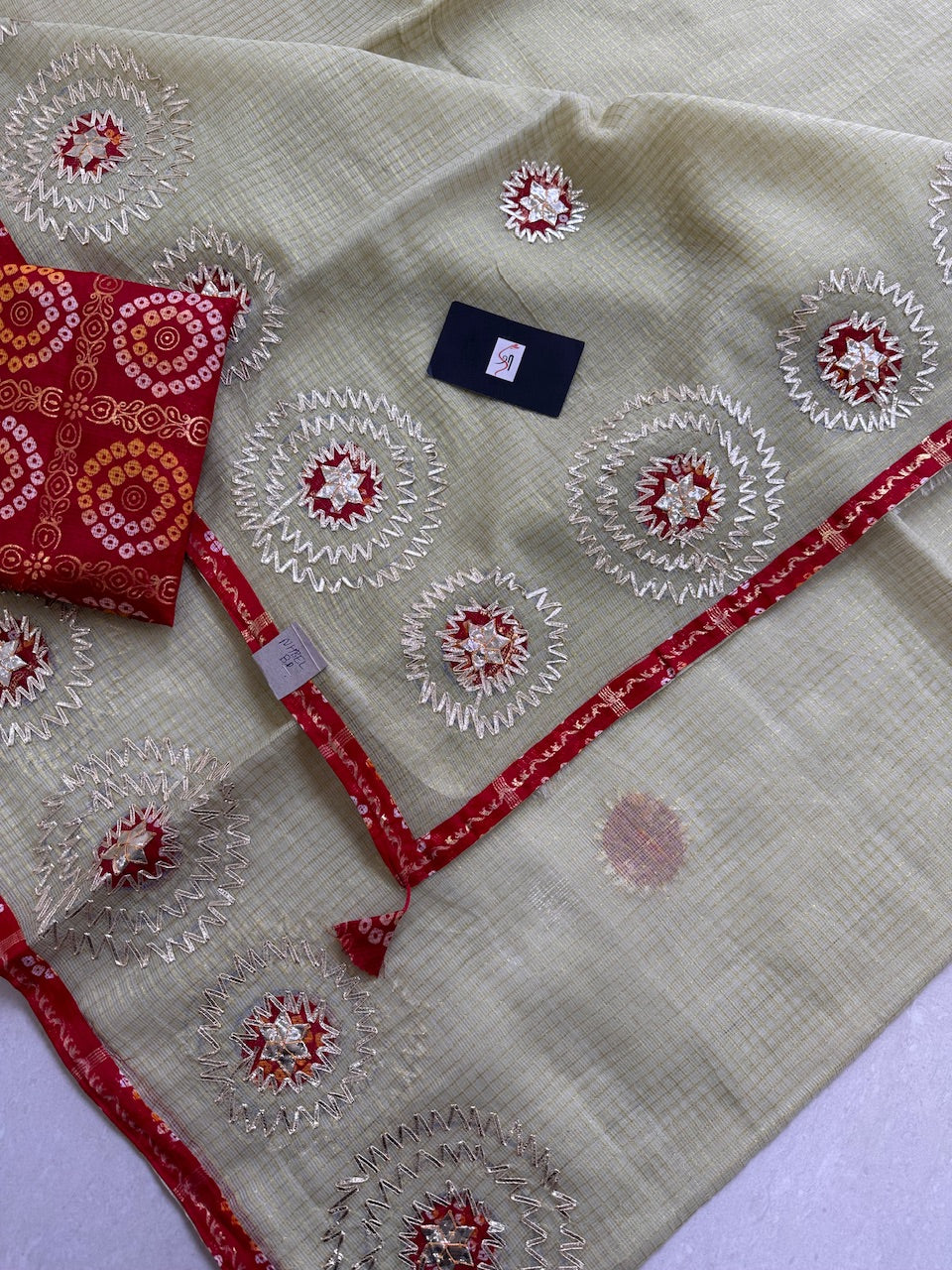 Jaipuri Gota Patti Embroidered Kota Cotton Tissue Doria Saree