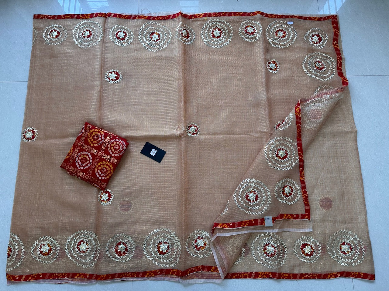 Jaipuri Gota Patti Embroidered Kota Cotton Tissue Doria Saree