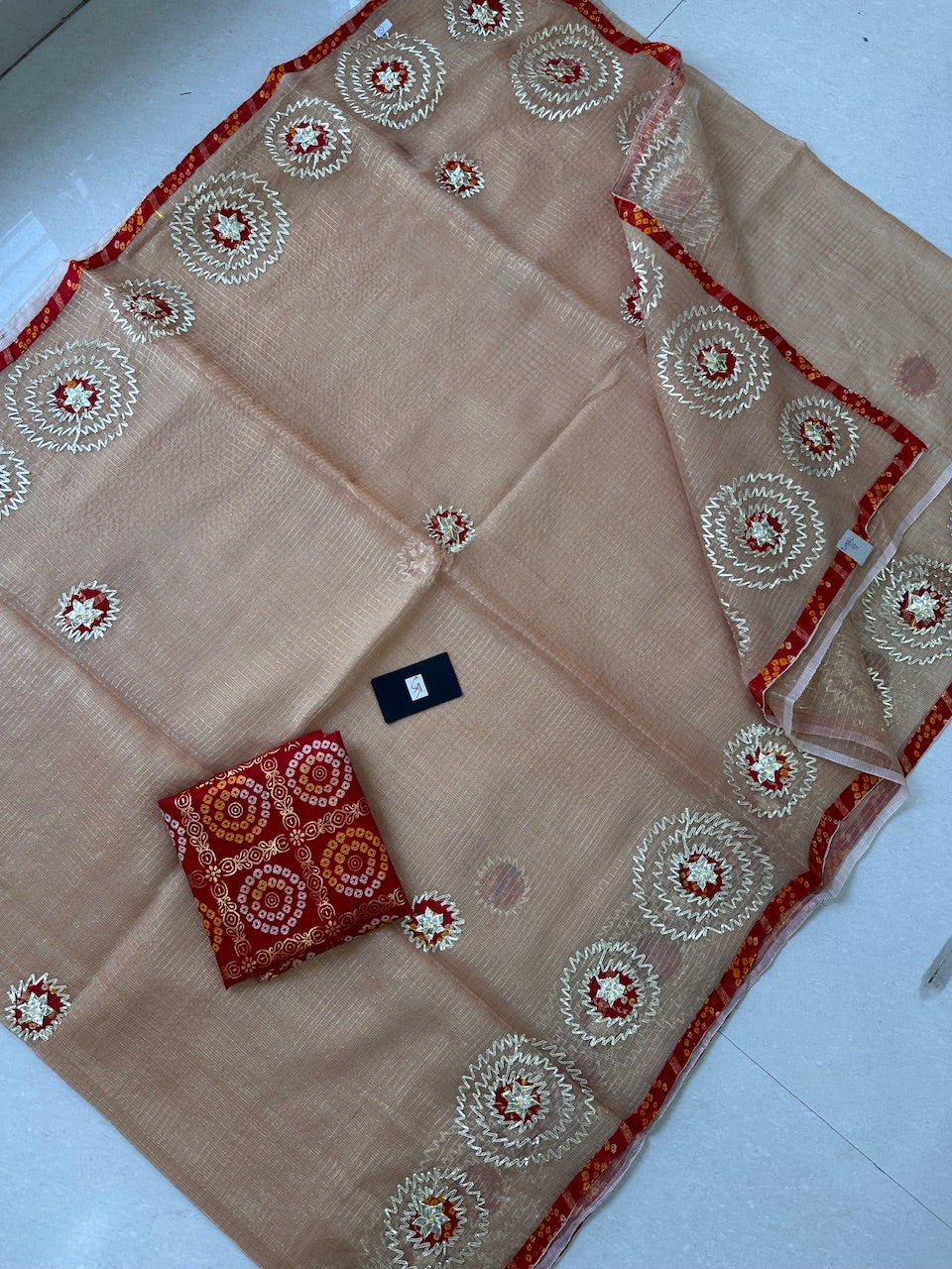 Jaipuri Gota Patti Embroidered Kota Cotton Tissue Doria Saree