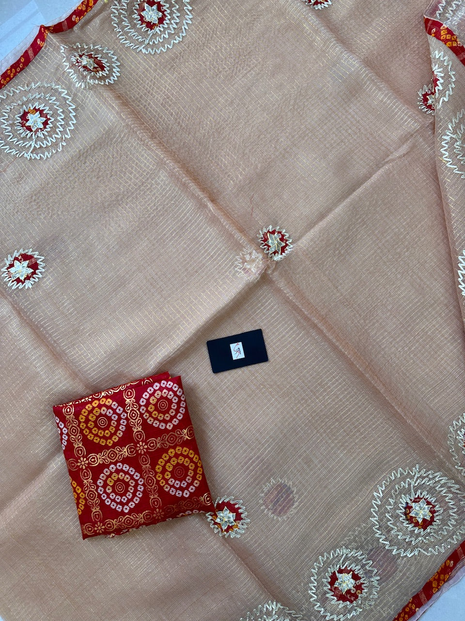 Jaipuri Gota Patti Embroidered Kota Cotton Tissue Doria Saree