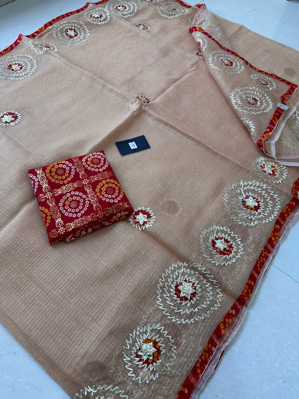 Jaipuri Gota Patti Embroidered Kota Cotton Tissue Doria Saree