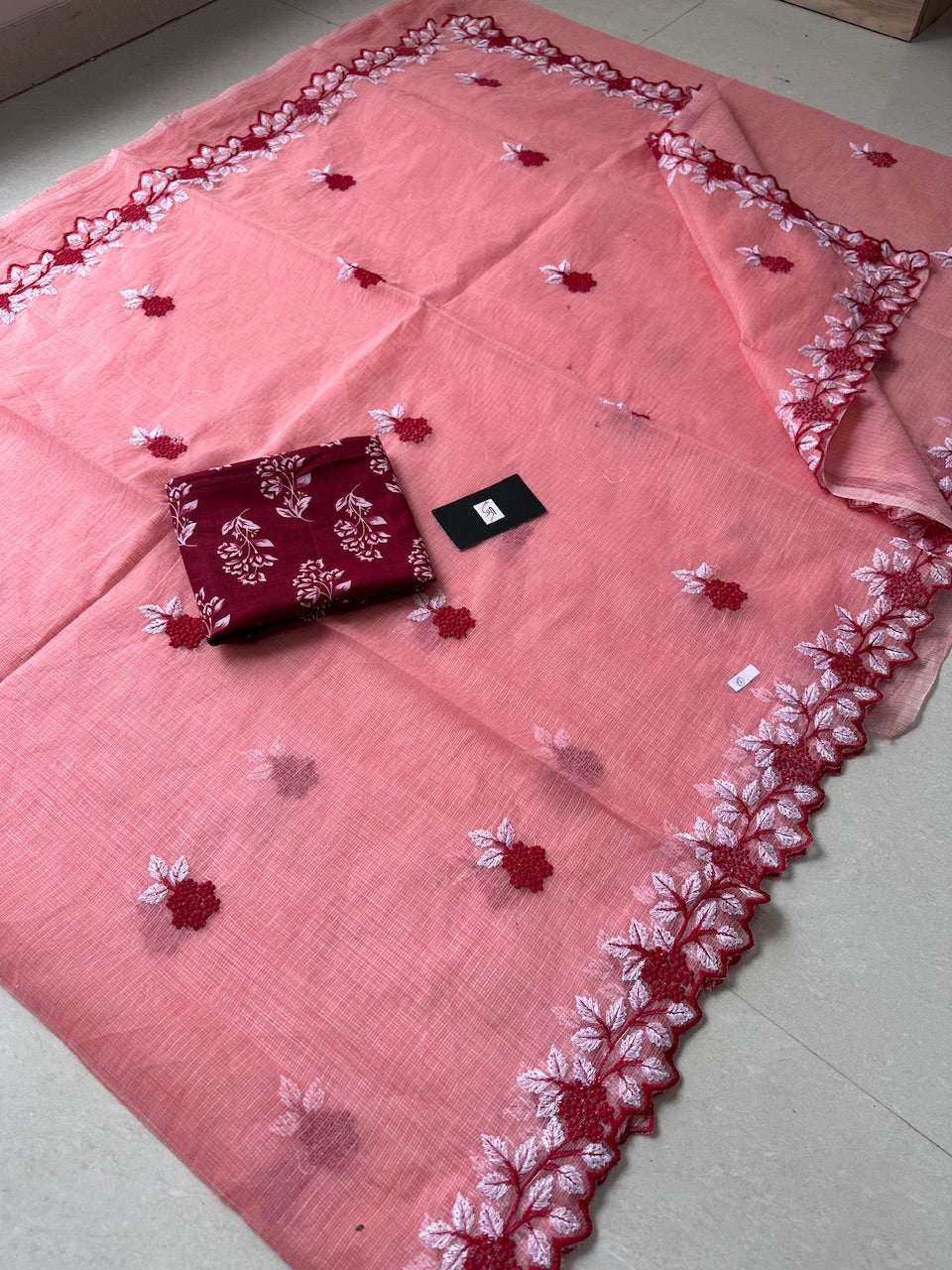 Embroidered Kota Cotton Doria Saree