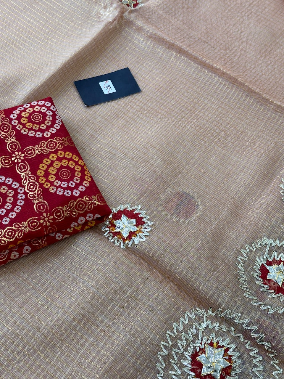 Jaipuri Gota Patti Embroidered Kota Cotton Tissue Doria Saree