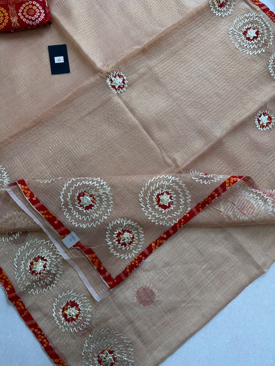 Jaipuri Gota Patti Embroidered Kota Cotton Tissue Doria Saree