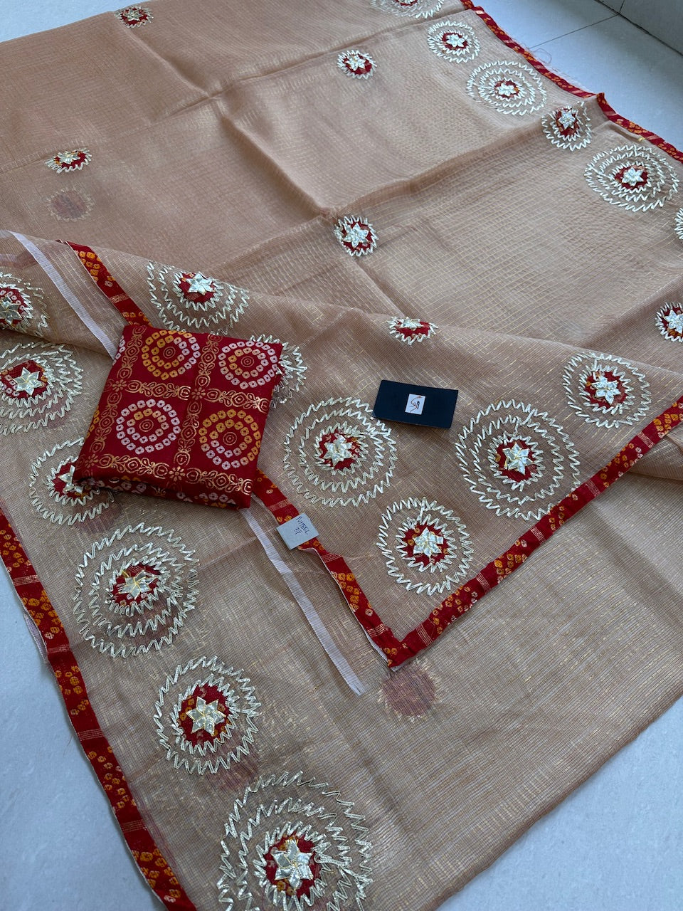 Jaipuri Gota Patti Embroidered Kota Cotton Tissue Doria Saree