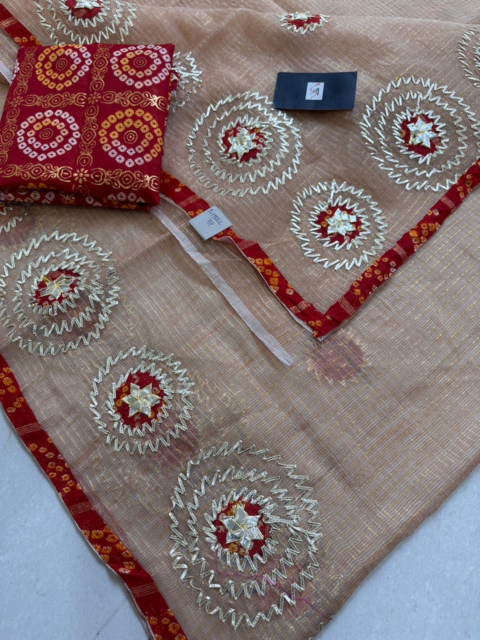 Jaipuri Gota Patti Embroidered Kota Cotton Tissue Doria Saree