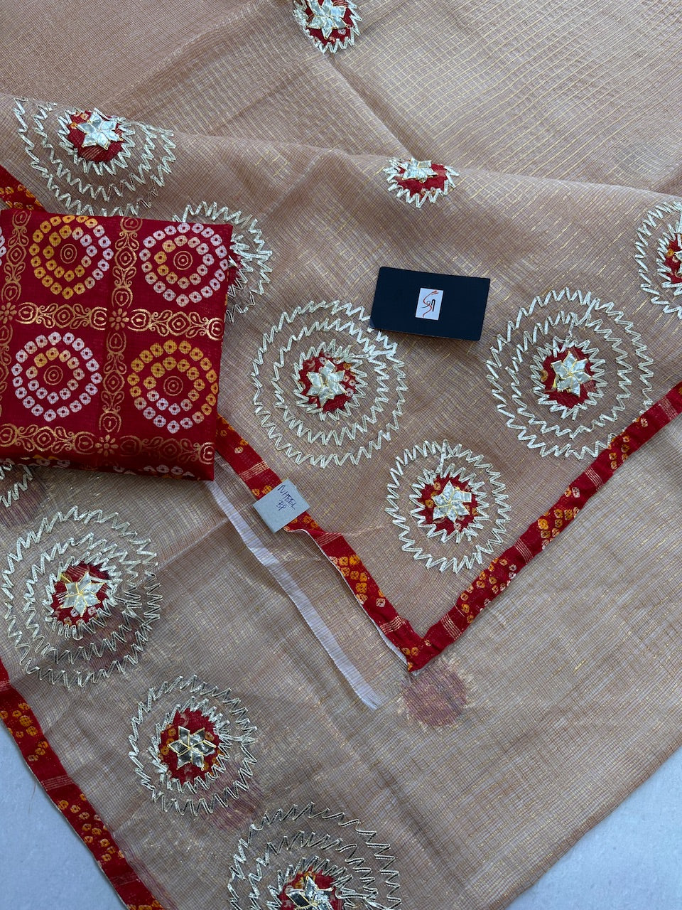 Jaipuri Gota Patti Embroidered Kota Cotton Tissue Doria Saree