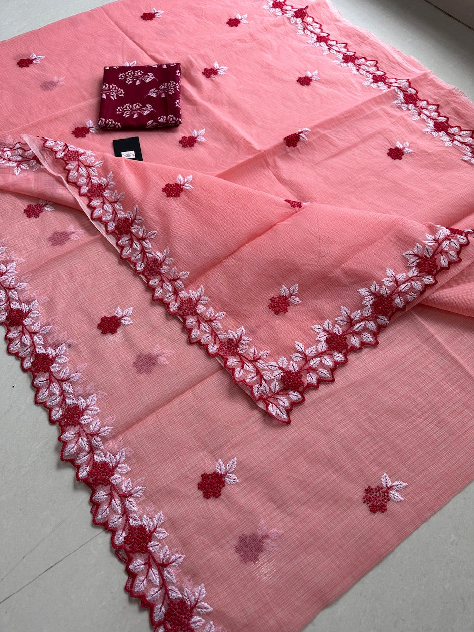 Embroidered Kota Cotton Doria Saree