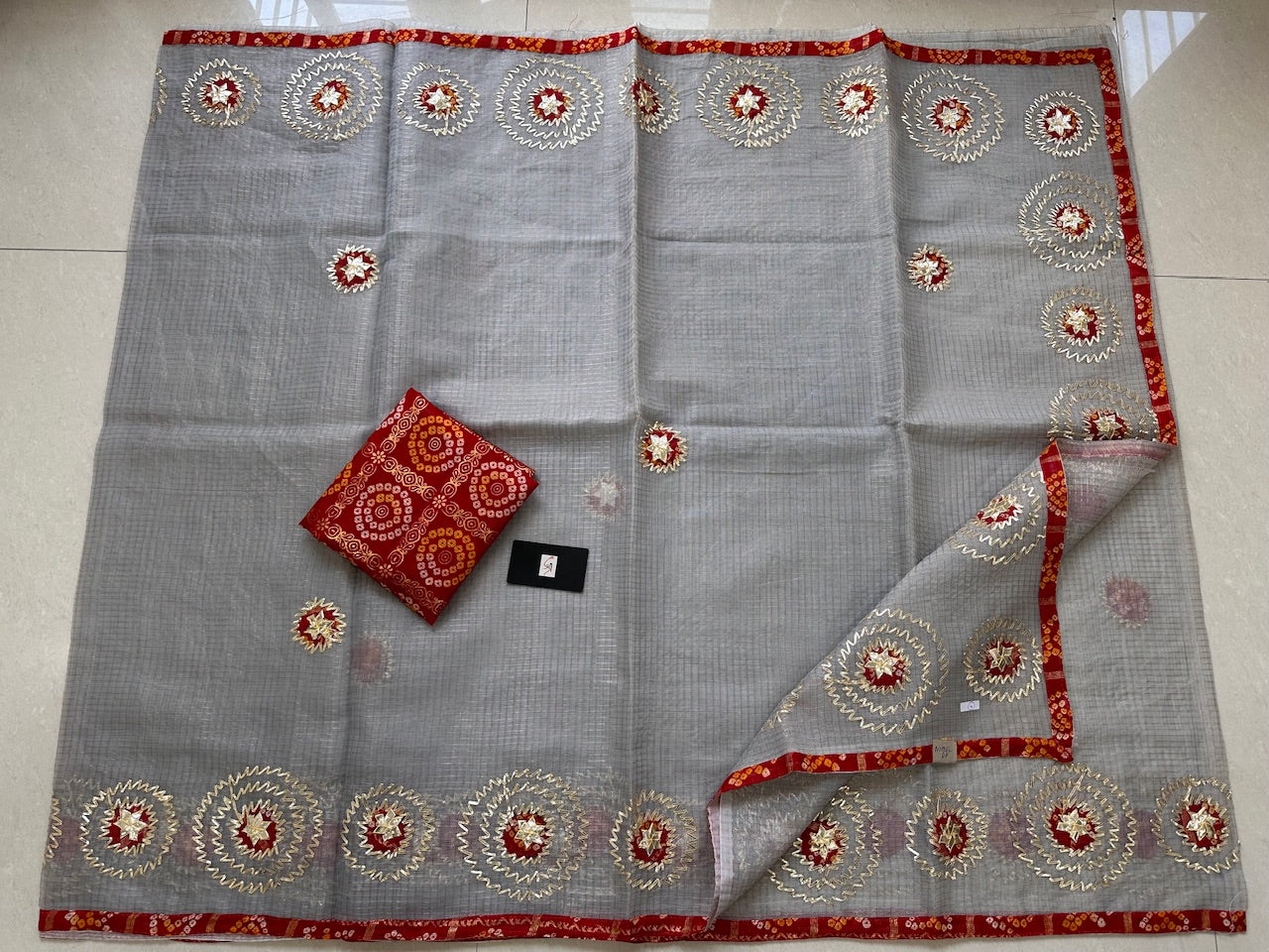 Jaipuri Gota Patti Embroidered Kota Tissue Cotton Doria Saree