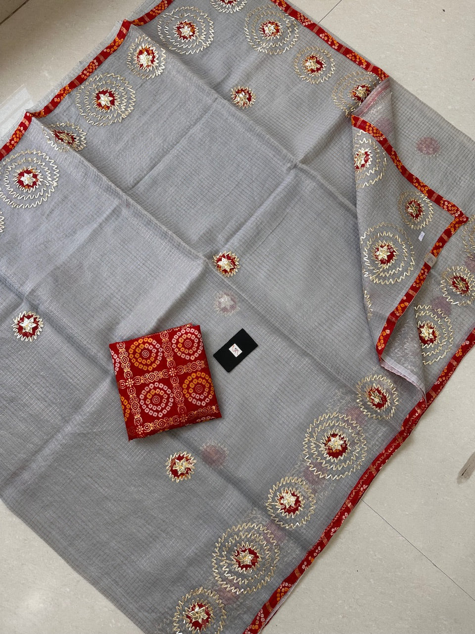 Jaipuri Gota Patti Embroidered Kota Tissue Cotton Doria Saree