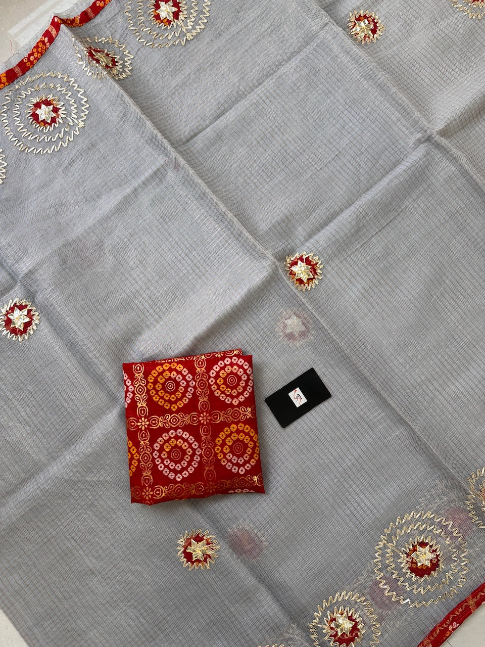 Jaipuri Gota Patti Embroidered Kota Tissue Cotton Doria Saree