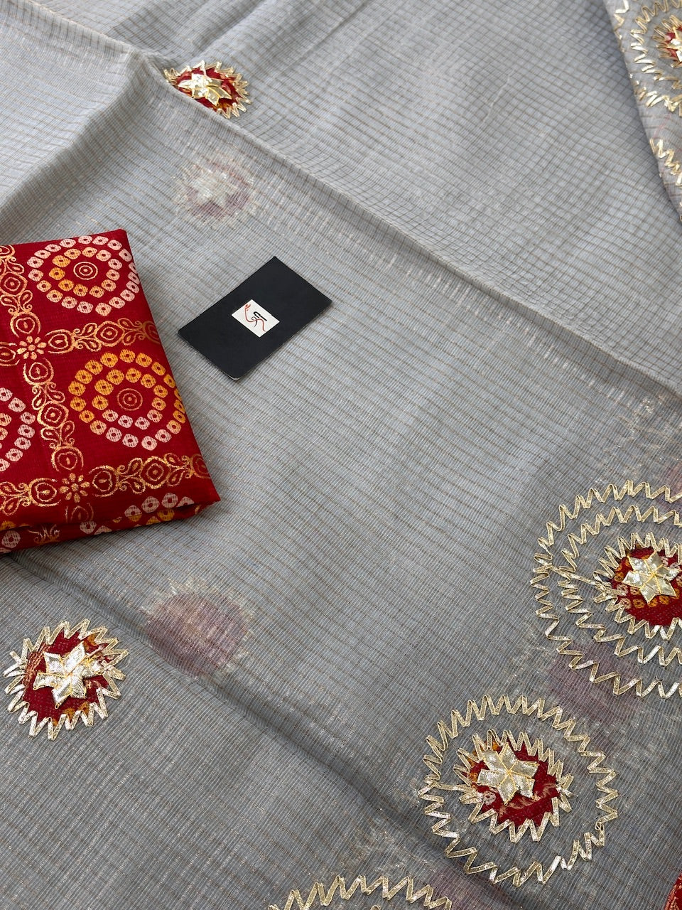 Jaipuri Gota Patti Embroidered Kota Tissue Cotton Doria Saree