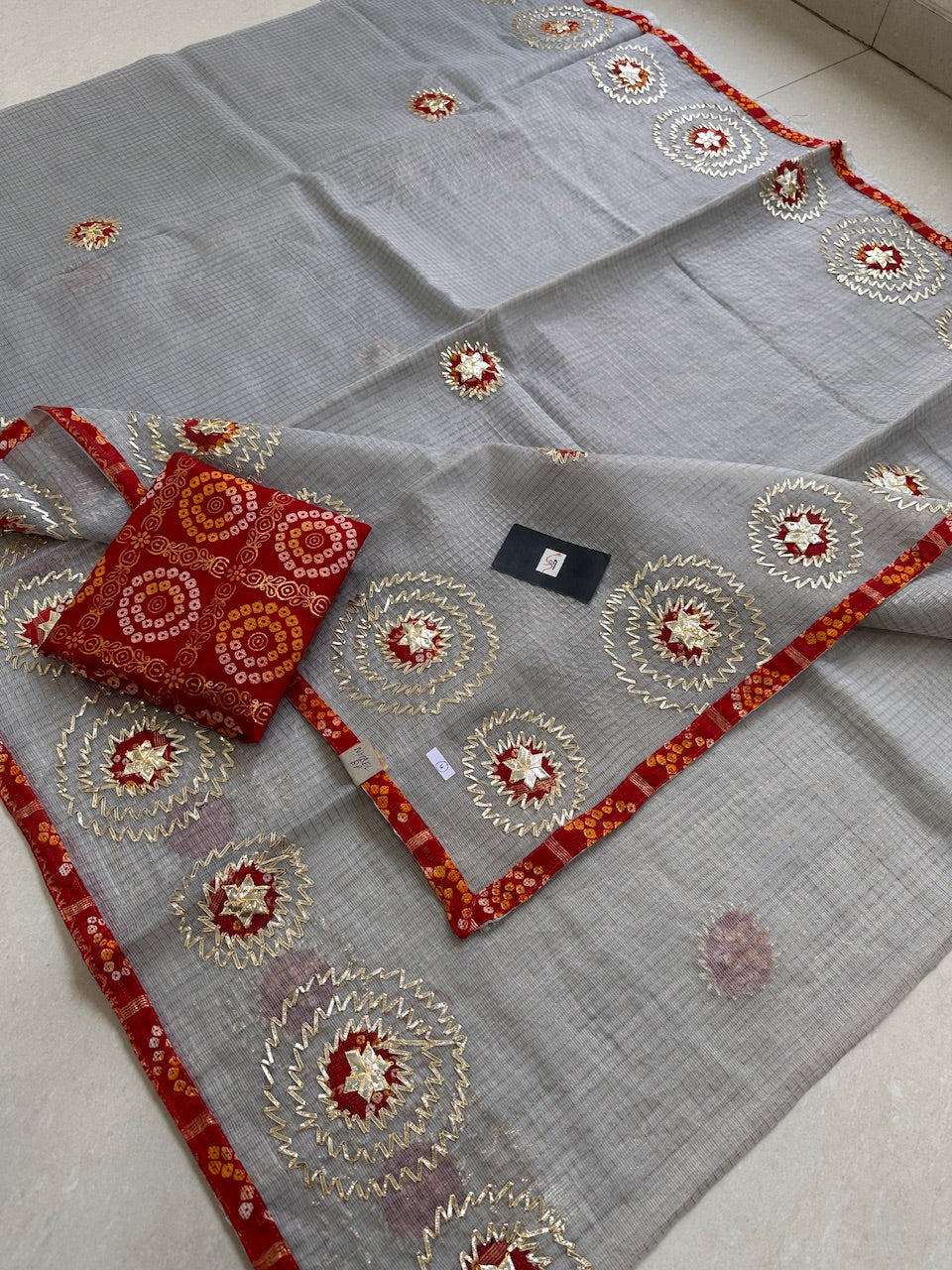 Jaipuri Gota Patti Embroidered Kota Tissue Cotton Doria Saree