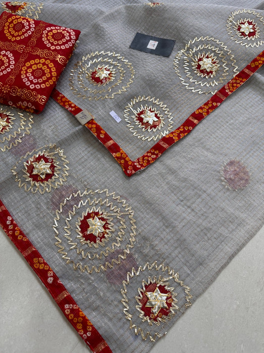 Jaipuri Gota Patti Embroidered Kota Tissue Cotton Doria Saree