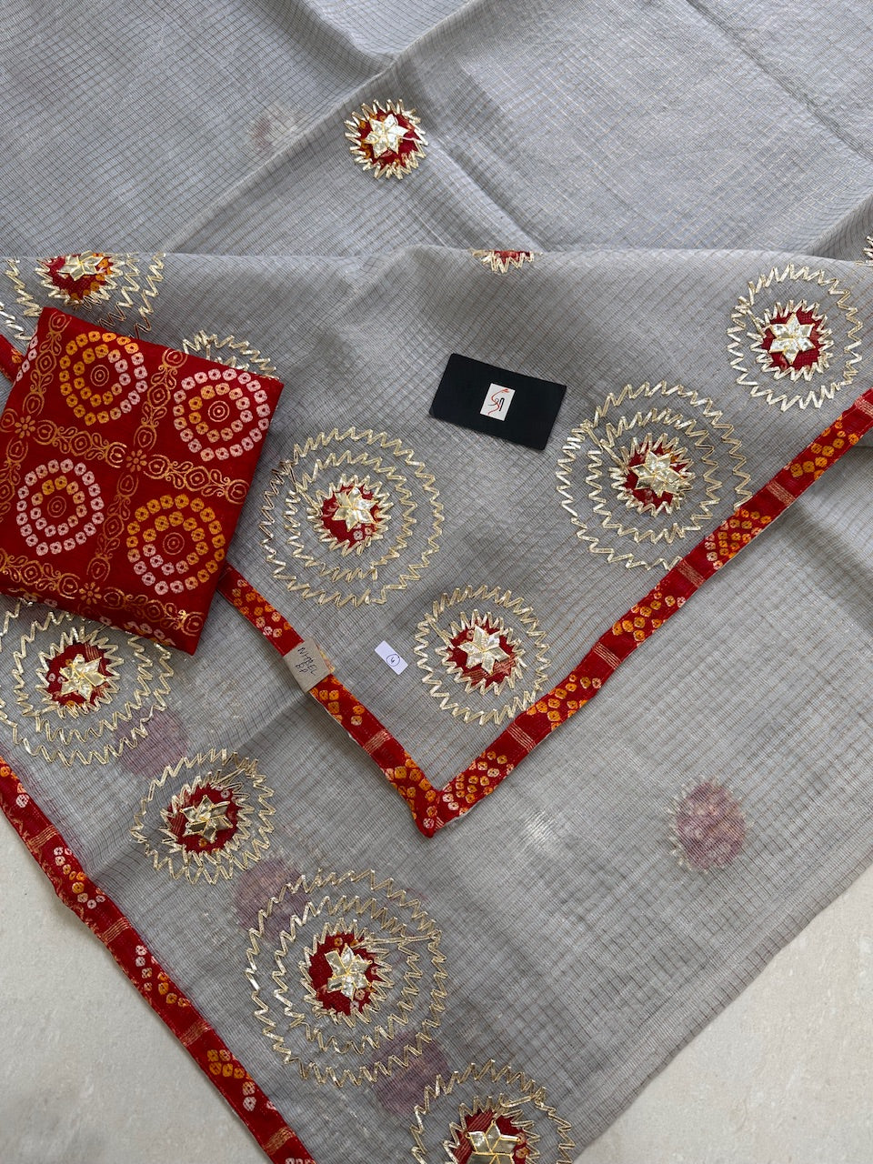 Jaipuri Gota Patti Embroidered Kota Tissue Cotton Doria Saree