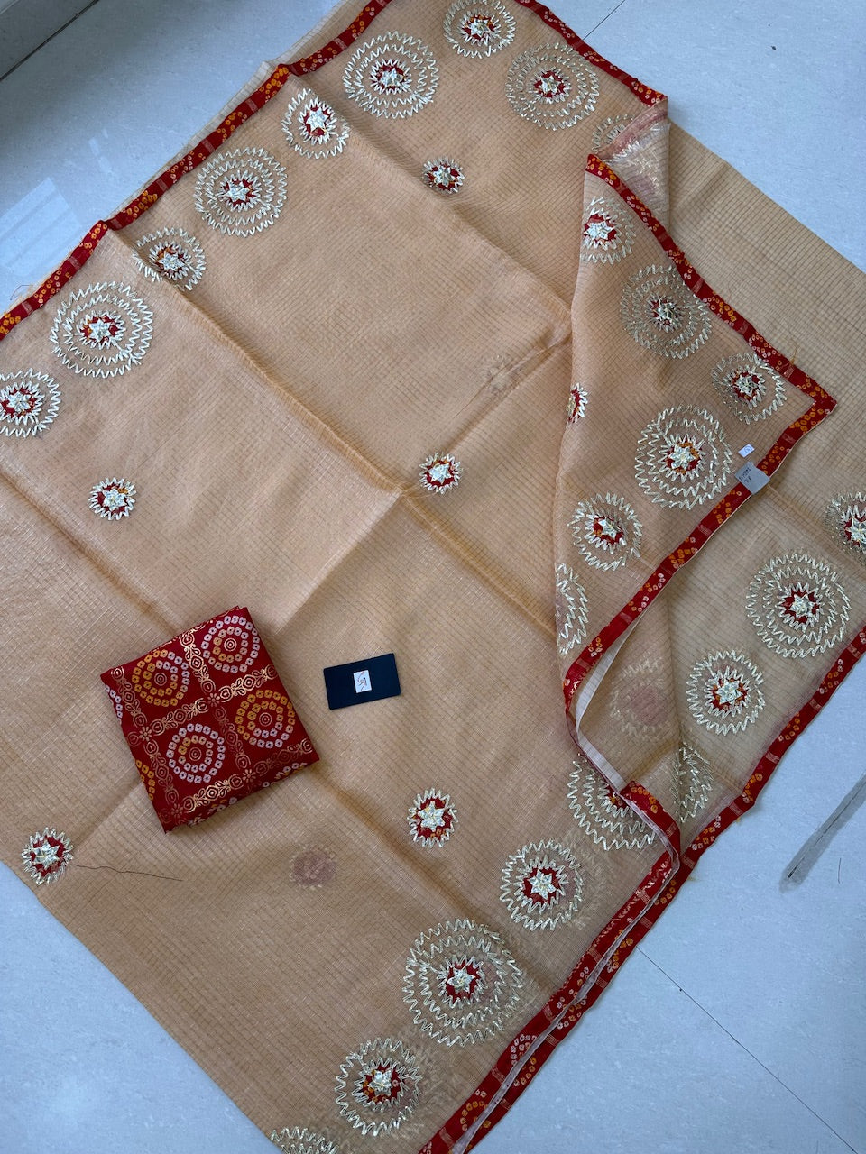 Jaipuri Gota Patti Embroidered Kota Tissue Cotton Doria Saree