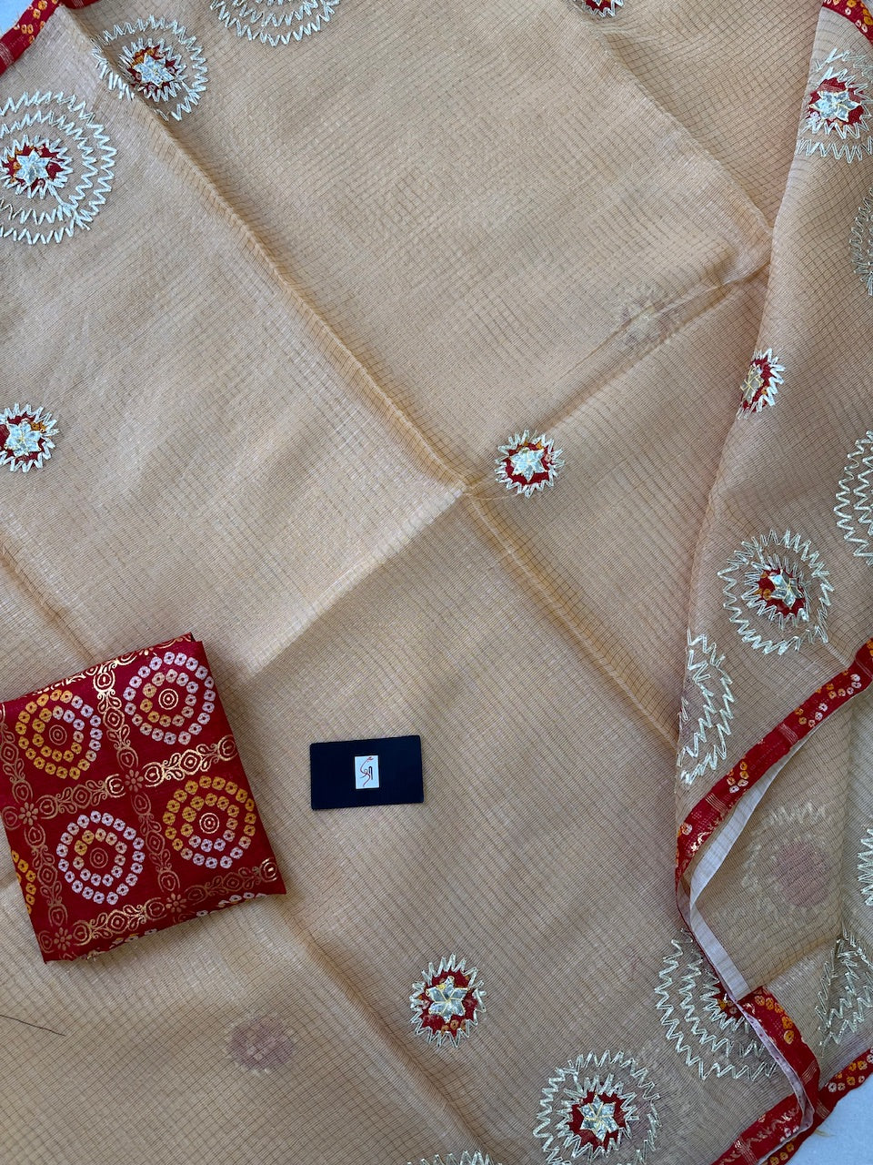 Jaipuri Gota Patti Embroidered Kota Tissue Cotton Doria Saree