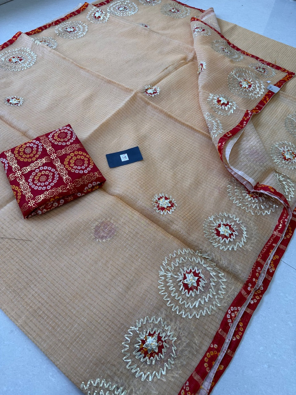 Jaipuri Gota Patti Embroidered Kota Tissue Cotton Doria Saree