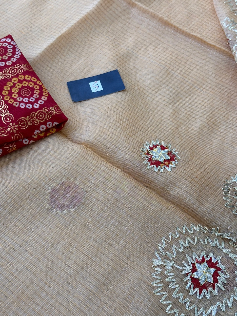 Jaipuri Gota Patti Embroidered Kota Tissue Cotton Doria Saree