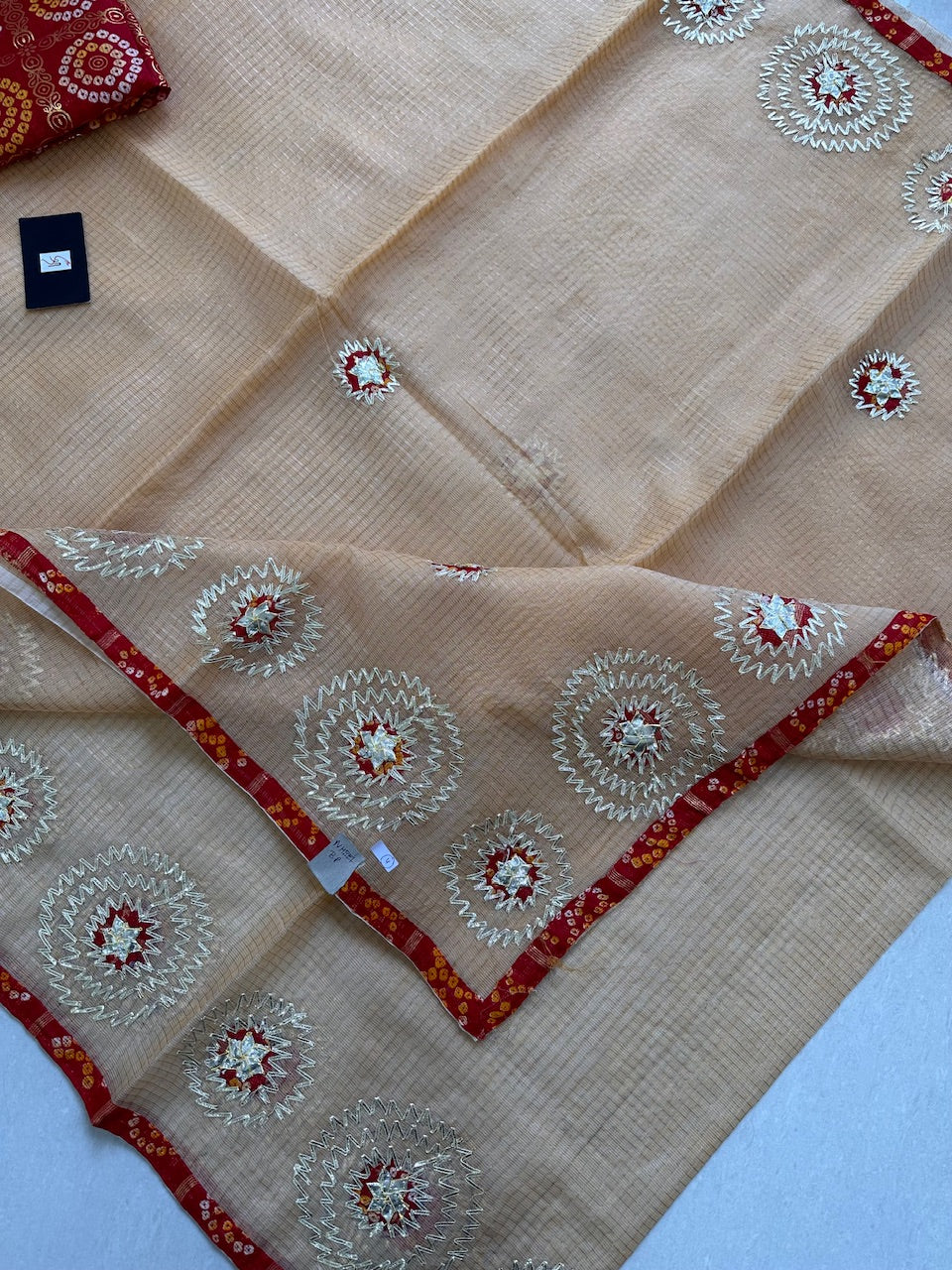 Jaipuri Gota Patti Embroidered Kota Tissue Cotton Doria Saree