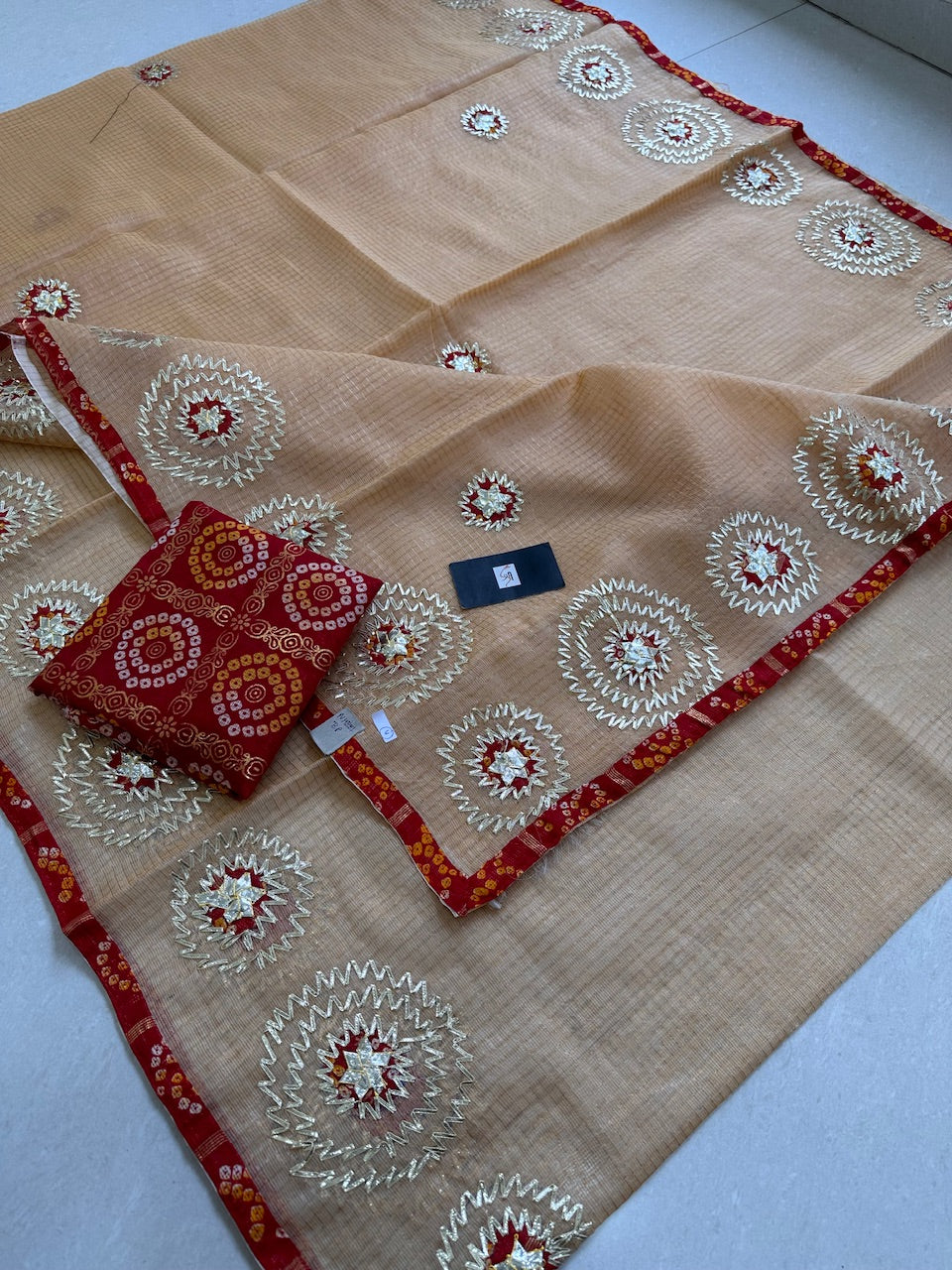 Jaipuri Gota Patti Embroidered Kota Tissue Cotton Doria Saree