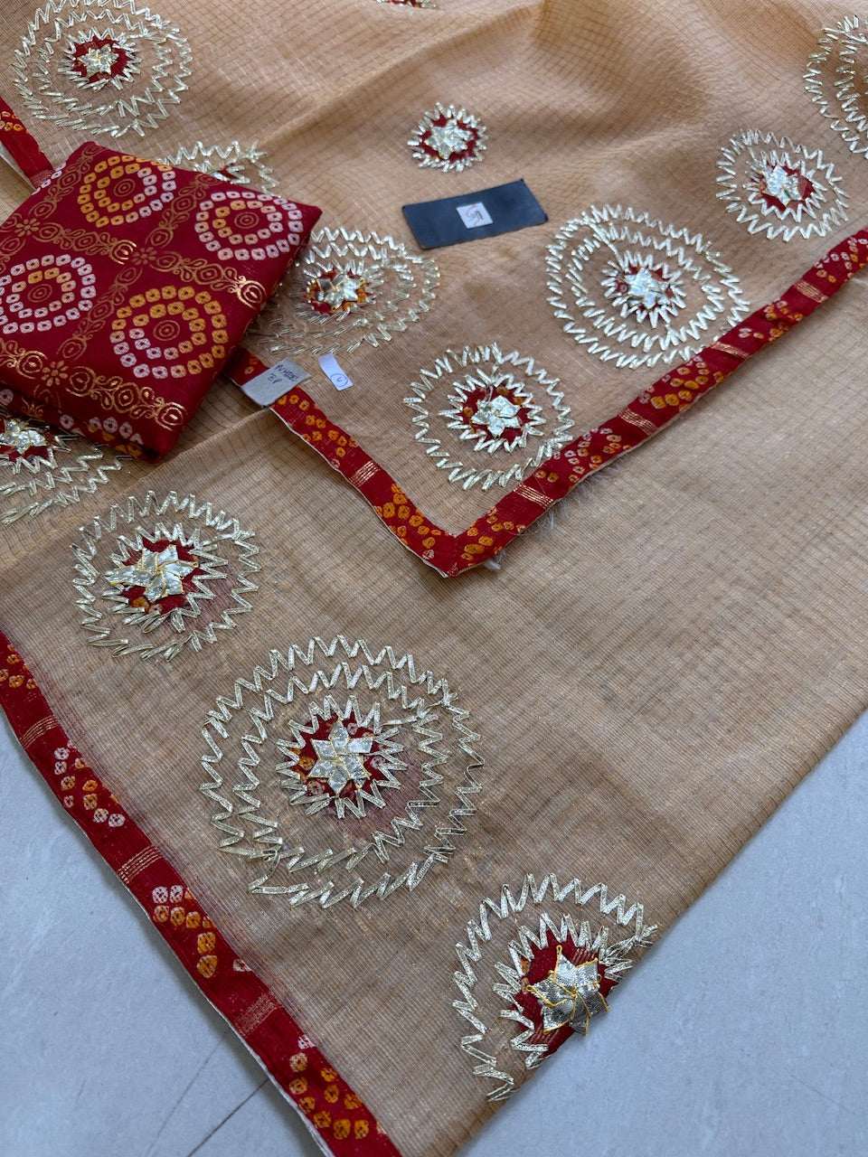 Jaipuri Gota Patti Embroidered Kota Tissue Cotton Doria Saree