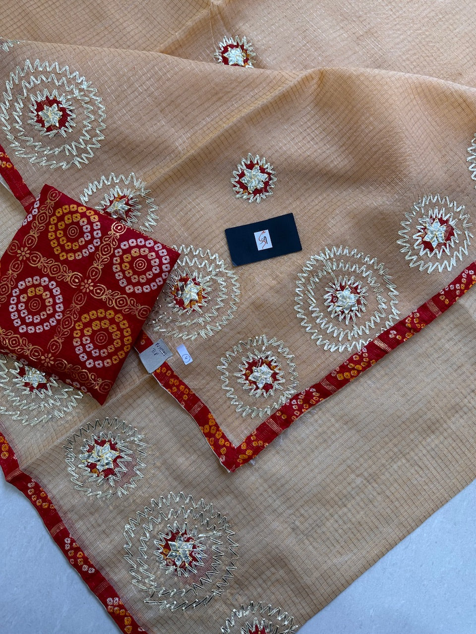 Jaipuri Gota Patti Embroidered Kota Tissue Cotton Doria Saree