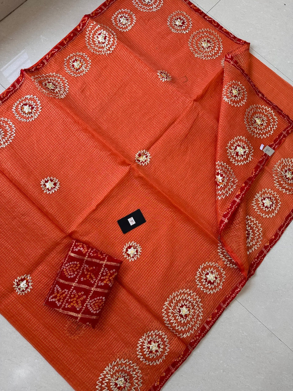 Jaipuri Gota Patti Embroidered Kota Tissue Cotton Doria Saree