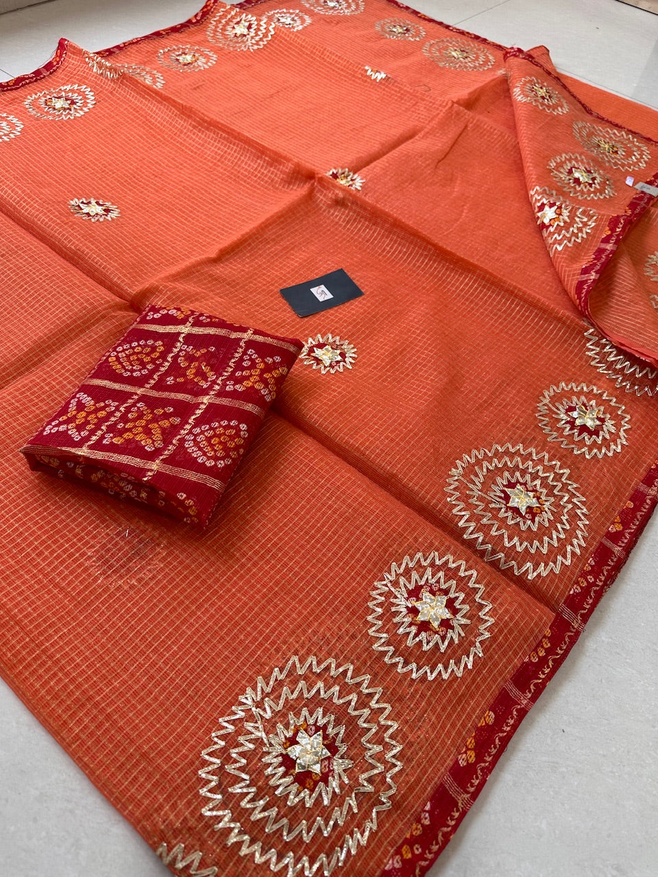 Jaipuri Gota Patti Embroidered Kota Tissue Cotton Doria Saree